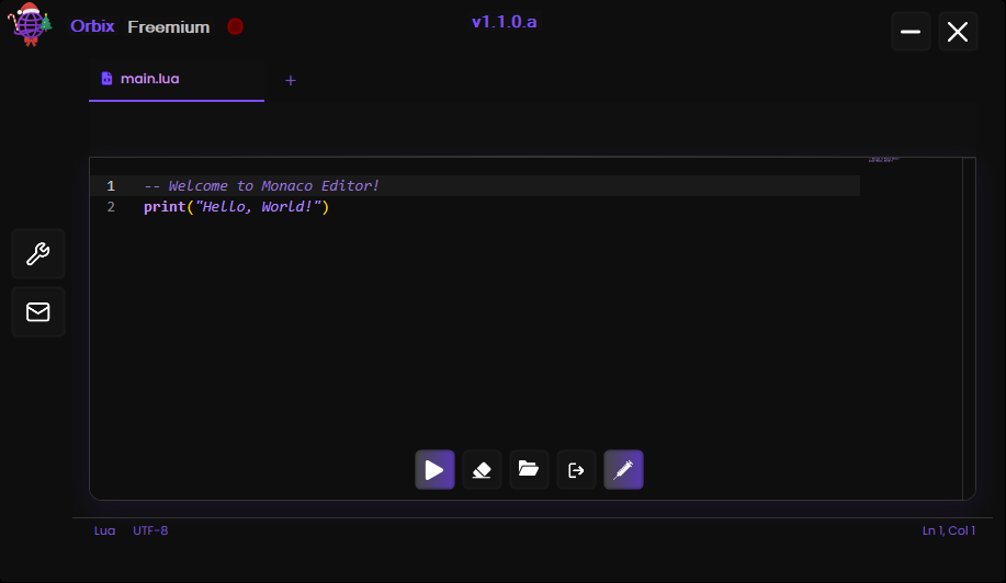 Orbix Monaco code editor interface with Lua script